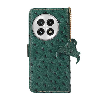 For OnePlus 13 Ostrich Pattern Genuine Leather RFID Phone Case(Green) - OnePlus Cases by buy2fix | Online Shopping UK | buy2fix