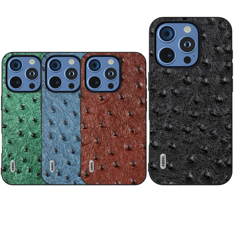 For iPhone 16 Pro ABEEL Genuine Leather Ostrich Texture Phone Case(Black) - iPhone 16 Pro Cases by buy2fix | Online Shopping UK | buy2fix