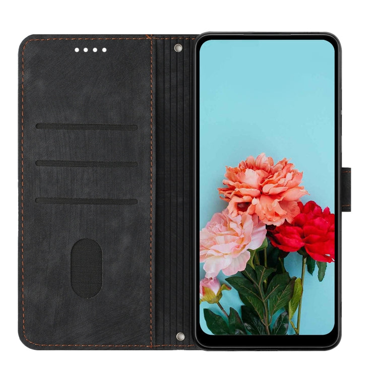 For Xiaomi Redmi K70 / K70 Pro Skin Feel Stripe Pattern Leather Phone Case with Long Lanyard(Black) - K70 Pro Cases by buy2fix | Online Shopping UK | buy2fix