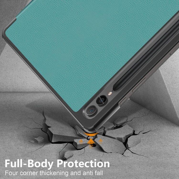 For Samsung Galaxy Tab S9+ Custer Pure Color 3-Fold Holder Smart Leather Tablet Case(Dark Green) - Galaxy Tab S9+ Cases by buy2fix | Online Shopping UK | buy2fix