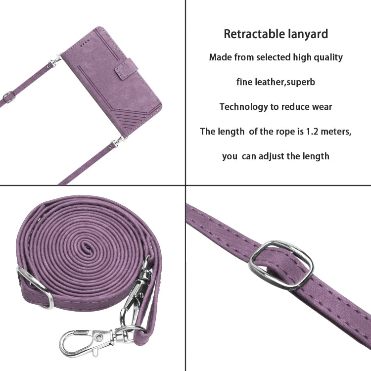 For Infinix Zero 30 5G Skin Feel Stripe Pattern Leather Phone Case with Lanyard(Purple) - Infinix Cases by buy2fix | Online Shopping UK | buy2fix