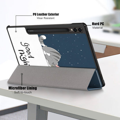 For Samsung Galaxy Tab S9+ Custer Painted 3-Fold Holder Smart Leather Tablet Case(Lazy Cat) - Galaxy Tab S9+ Cases by buy2fix | Online Shopping UK | buy2fix