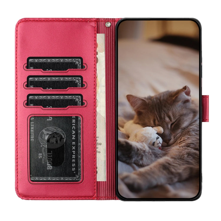 For Xiaomi Poco M6 Pro 4G Cat Embossing Pattern Leather Phone Case with Lanyard(Red) - Xiaomi Cases by buy2fix | Online Shopping UK | buy2fix