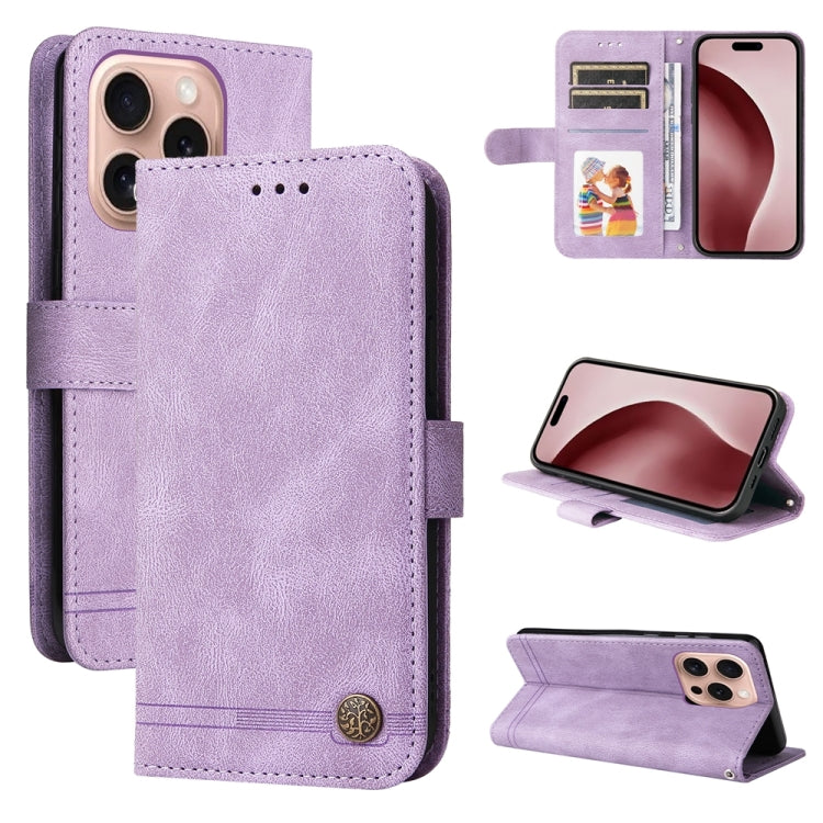 For iPhone 16 Pro Skin Feel Life Tree Leather Phone Case(Purple) - iPhone 16 Pro Cases by buy2fix | Online Shopping UK | buy2fix