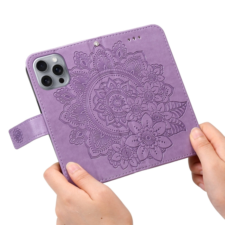 For iPhone 16 Pro Max 7-petal Flowers Embossing Leather Phone Case(Light Purple) - iPhone 16 Pro Max Cases by buy2fix | Online Shopping UK | buy2fix