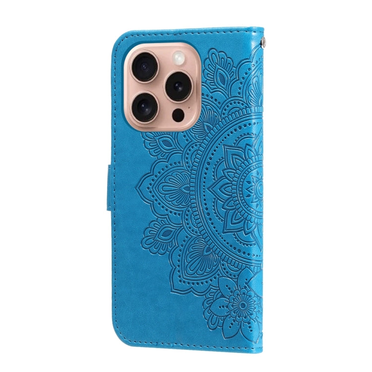 For iPhone 16 Pro 7-petal Flowers Embossing Leather Phone Case(Blue) - iPhone 16 Pro Cases by buy2fix | Online Shopping UK | buy2fix