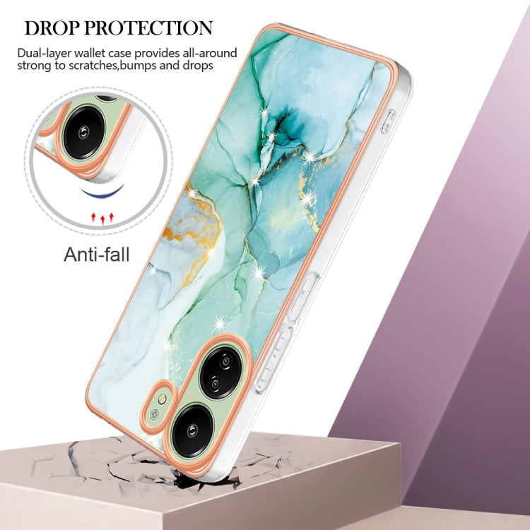 For Xiaomi Redmi 13C 4G Electroplating Marble Dual-side IMD Phone Case(Green 003) - 13C Cases by buy2fix | Online Shopping UK | buy2fix