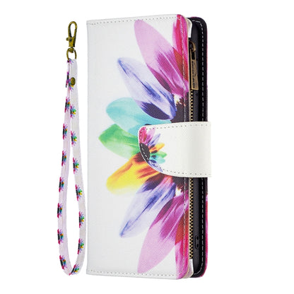 For iPhone 16 Pro Colored Drawing Pattern Zipper Phone Leather Case(Sun Flower) - iPhone 16 Pro Cases by buy2fix | Online Shopping UK | buy2fix