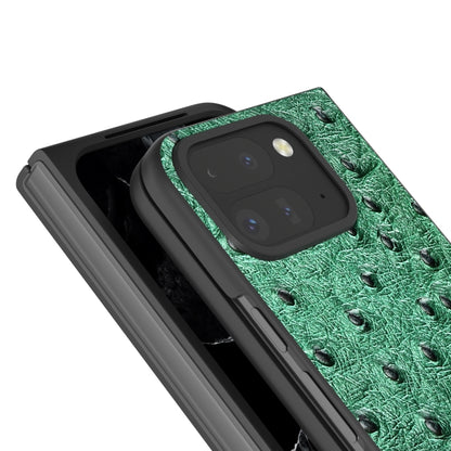 For Google Pixel 9 Pro Fold ABEEL Genuine Leather Ostrich Texture Phone Case(Green) - Google Cases by buy2fix | Online Shopping UK | buy2fix