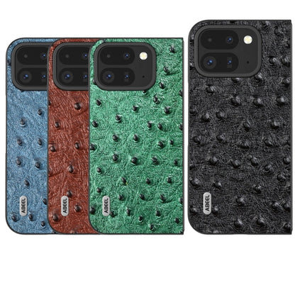 For Google Pixel 9 Pro Fold ABEEL Genuine Leather Ostrich Texture Phone Case(Green) - Google Cases by buy2fix | Online Shopping UK | buy2fix