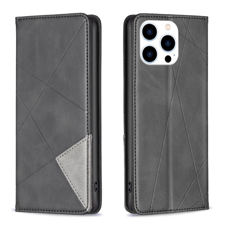 For iPhone 16 Pro Max Rhombus Texture Magnetic Leather Phone Case(Black) - iPhone 16 Pro Max Cases by buy2fix | Online Shopping UK | buy2fix