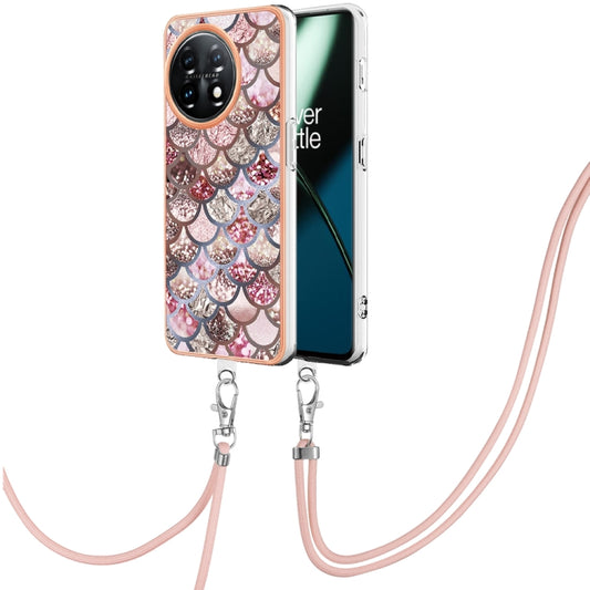 For OnePlus 11 Electroplating IMD TPU Phone Case with Lanyard(Pink Scales) - OnePlus Cases by buy2fix | Online Shopping UK | buy2fix