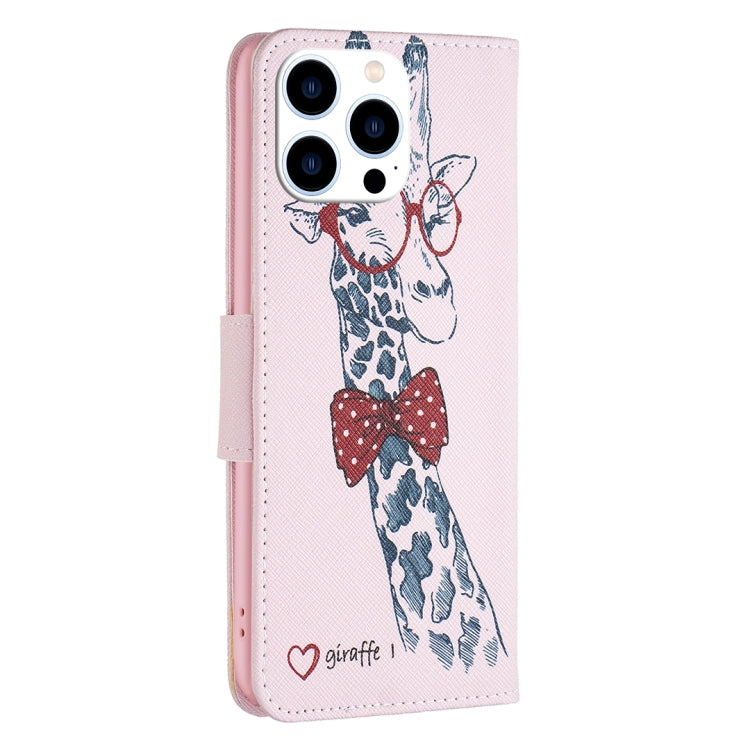 For iPhone 16 Pro Colored Drawing Pattern Leather Phone Case(Giraffe) - iPhone 16 Pro Cases by buy2fix | Online Shopping UK | buy2fix