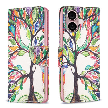 For iPhone 16 Colored Drawing Pattern Leather Phone Case(Tree Life) - iPhone 16 Cases by buy2fix | Online Shopping UK | buy2fix