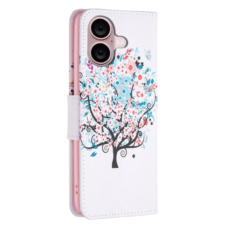 For iPhone 16 Colored Drawing Pattern Leather Phone Case(Tree) - iPhone 16 Cases by buy2fix | Online Shopping UK | buy2fix