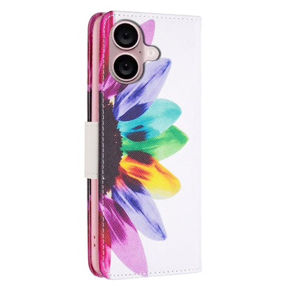 For iPhone 16 Plus Colored Drawing Pattern Leather Phone Case(Sun Flower) - iPhone 16 Plus Cases by buy2fix | Online Shopping UK | buy2fix