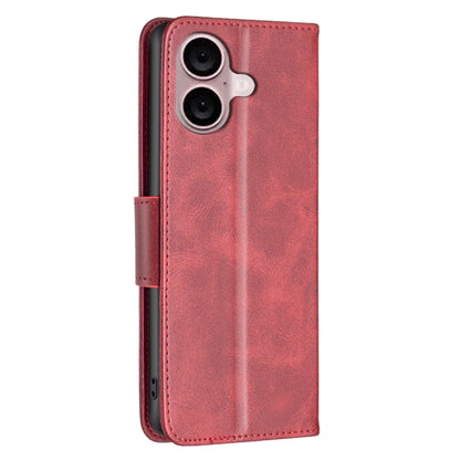 For iPhone 16 Plus Lambskin Texture Pure Color Flip Leather Phone Case(Red) - iPhone 16 Plus Cases by buy2fix | Online Shopping UK | buy2fix