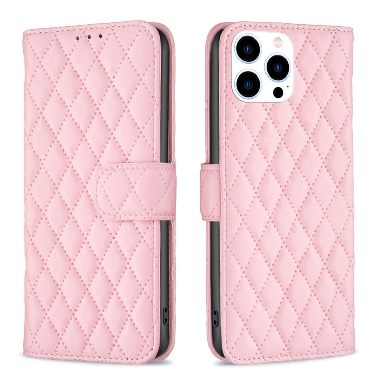 For iPhone 16 Pro Diamond Lattice Wallet Flip Leather Phone Case(Pink) - iPhone 16 Pro Cases by buy2fix | Online Shopping UK | buy2fix