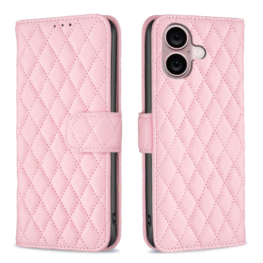 For iPhone 16 Diamond Lattice Wallet Flip Leather Phone Case(Pink) - iPhone 16 Cases by buy2fix | Online Shopping UK | buy2fix