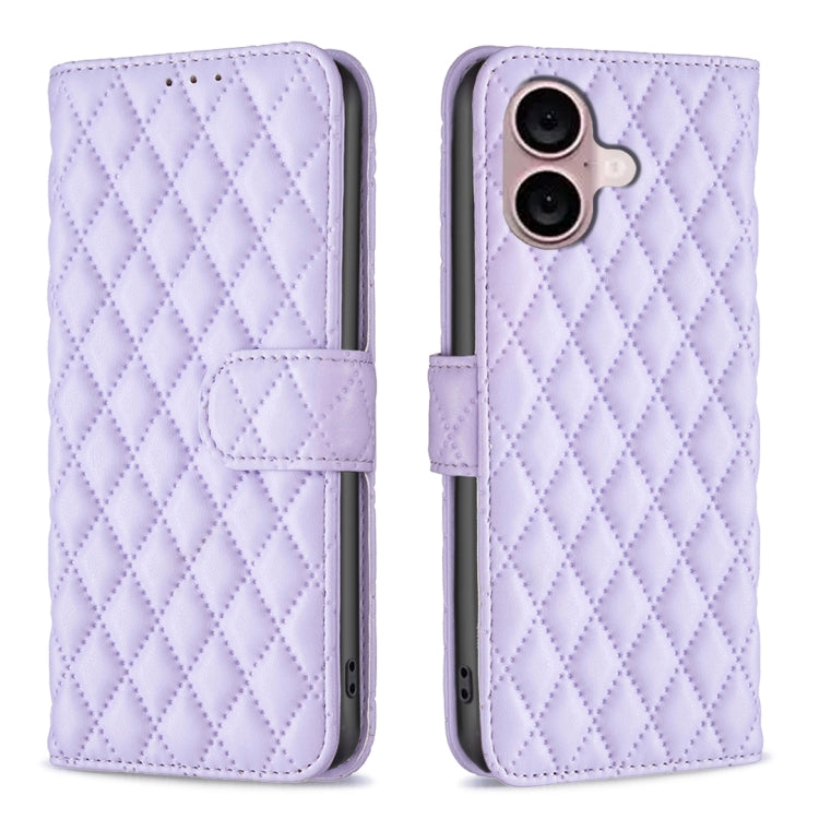 For iPhone 16 Plus Diamond Lattice Wallet Flip Leather Phone Case(Purple) - iPhone 16 Plus Cases by buy2fix | Online Shopping UK | buy2fix