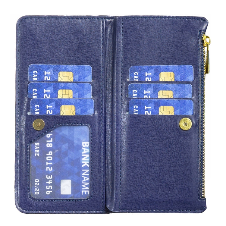 For iPhone 16 Pro Max Diamond Lattice Zipper Wallet Leather Flip Phone Case(Blue) - iPhone 16 Pro Max Cases by buy2fix | Online Shopping UK | buy2fix