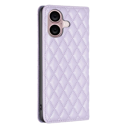 For iPhone 16 Diamond Lattice Magnetic Leather Flip Phone Case(Purple) - iPhone 16 Cases by buy2fix | Online Shopping UK | buy2fix