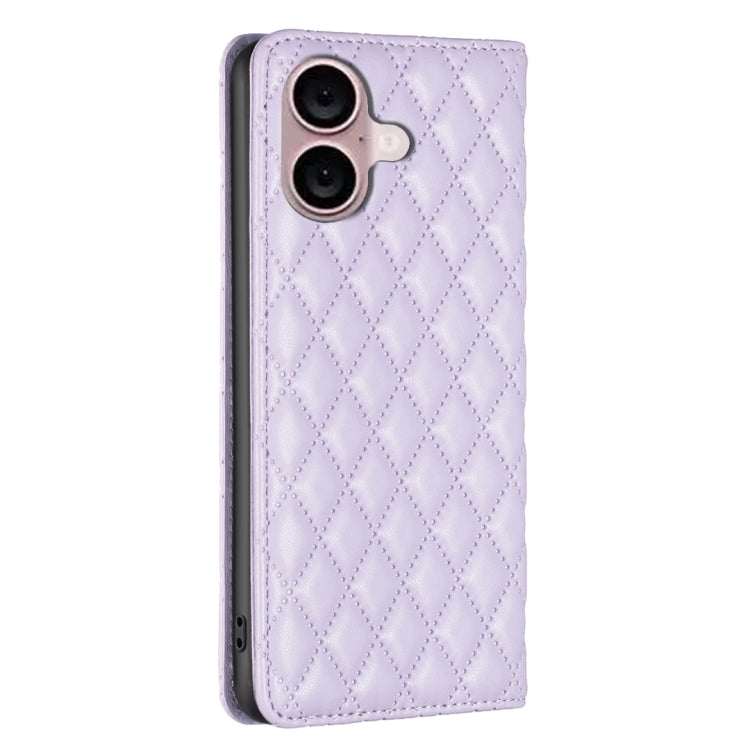 For iPhone 16 Plus Diamond Lattice Magnetic Leather Flip Phone Case(Purple) - iPhone 16 Plus Cases by buy2fix | Online Shopping UK | buy2fix