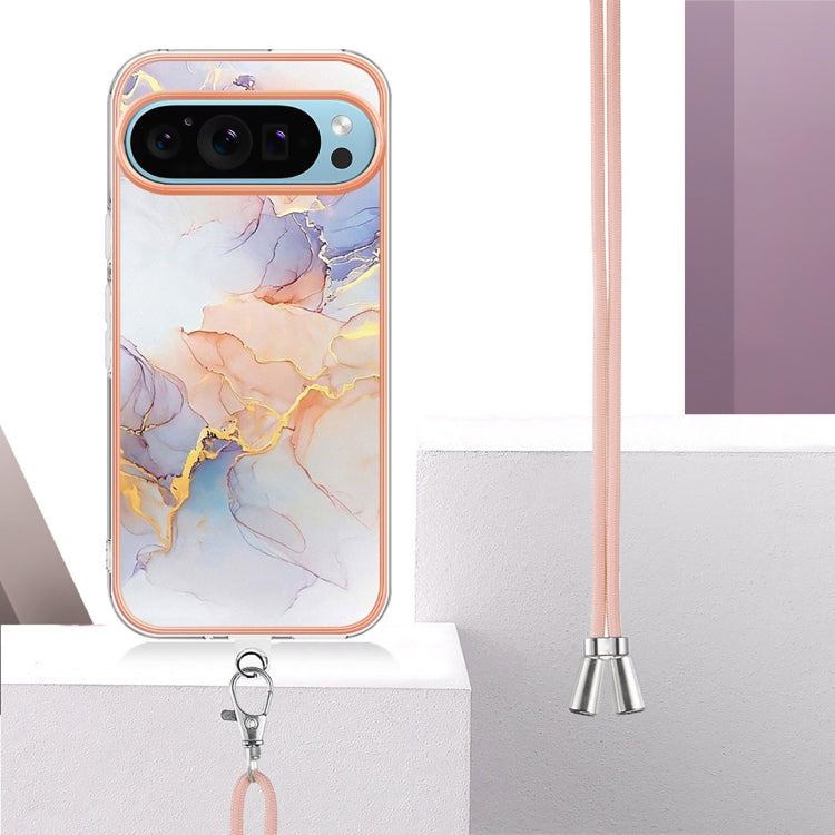 For Google Pixel 9 / 9 Pro Electroplating IMD TPU Phone Case with Lanyard(White Marble) - Google Cases by buy2fix | Online Shopping UK | buy2fix