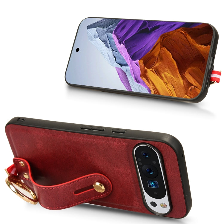 For Google Pixel 9 Pro Wristband Leather Back Phone Case(Red) - Google Cases by buy2fix | Online Shopping UK | buy2fix