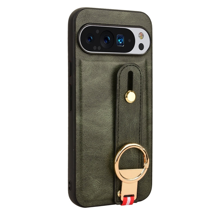 For Google Pixel 9 Wristband Leather Back Phone Case(Green) - Google Cases by buy2fix | Online Shopping UK | buy2fix