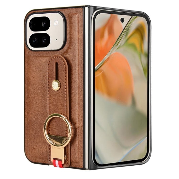 For Google Pixel 9 Pro  Fold Wristband Leather Back Phone Case(Brown) - Google Cases by buy2fix | Online Shopping UK | buy2fix