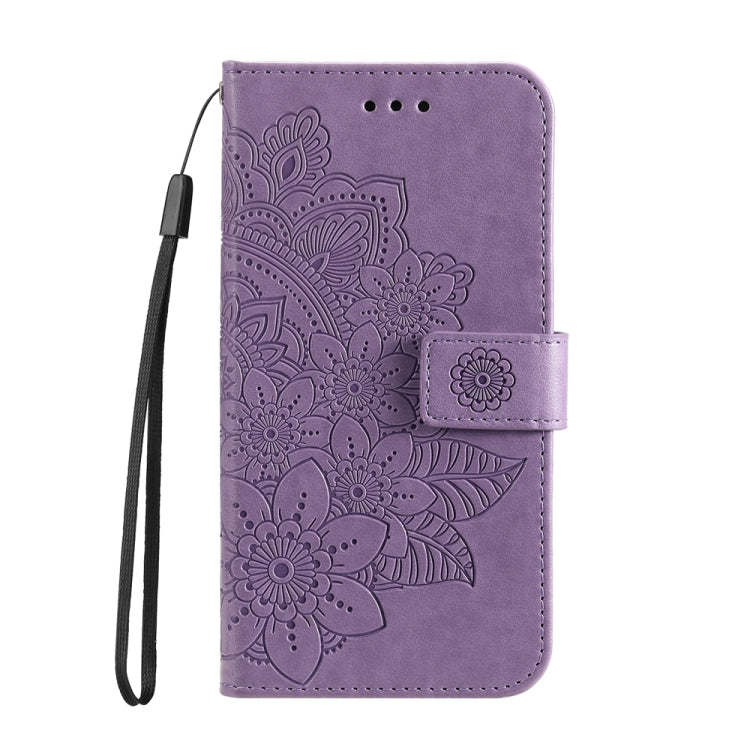 For Google Pixel 9 Pro 7-petal Flowers Embossing Leather Phone Case(Light Purple) - Google Cases by buy2fix | Online Shopping UK | buy2fix