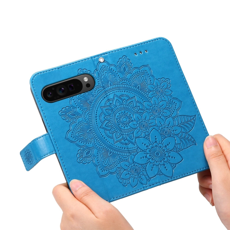 For Google Pixel 9 Pro 7-petal Flowers Embossing Leather Phone Case(Blue) - Google Cases by buy2fix | Online Shopping UK | buy2fix