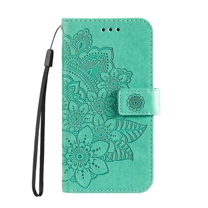 For Google Pixel 9 Pro 7-petal Flowers Embossing Leather Phone Case(Green) - Google Cases by buy2fix | Online Shopping UK | buy2fix