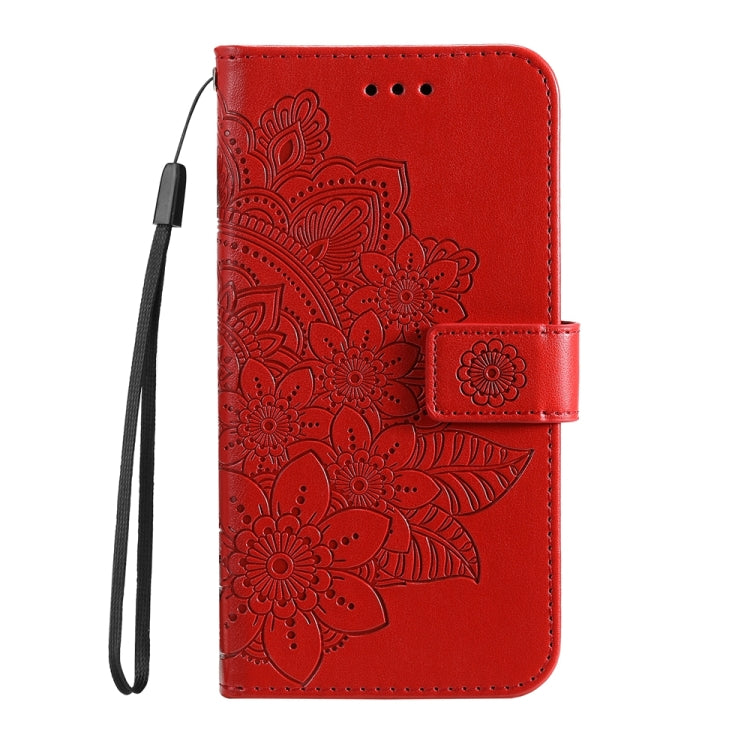 For Google Pixel 9 Pro 7-petal Flowers Embossing Leather Phone Case(Red) - Google Cases by buy2fix | Online Shopping UK | buy2fix