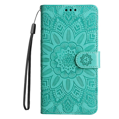 For Google Pixel 9 Embossed Sunflower Leather Phone Case(Green) - Google Cases by buy2fix | Online Shopping UK | buy2fix