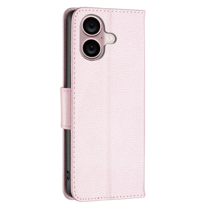 For iPhone 16 Litchi Texture Pure Color Flip Leather Phone Case(Rose Gold) - iPhone 16 Cases by buy2fix | Online Shopping UK | buy2fix