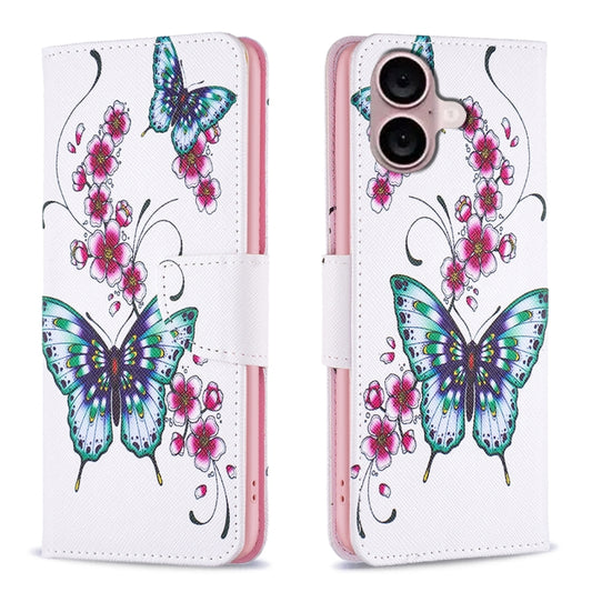 For iPhone 16 Colored Drawing Pattern Flip Leather Phone Case(Flowers Butterfly) - iPhone 16 Cases by buy2fix | Online Shopping UK | buy2fix