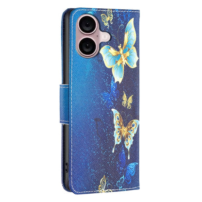 For iPhone 16 Plus Colored Drawing Pattern Flip Leather Phone Case(Gold Butterfly) - iPhone 16 Plus Cases by buy2fix | Online Shopping UK | buy2fix