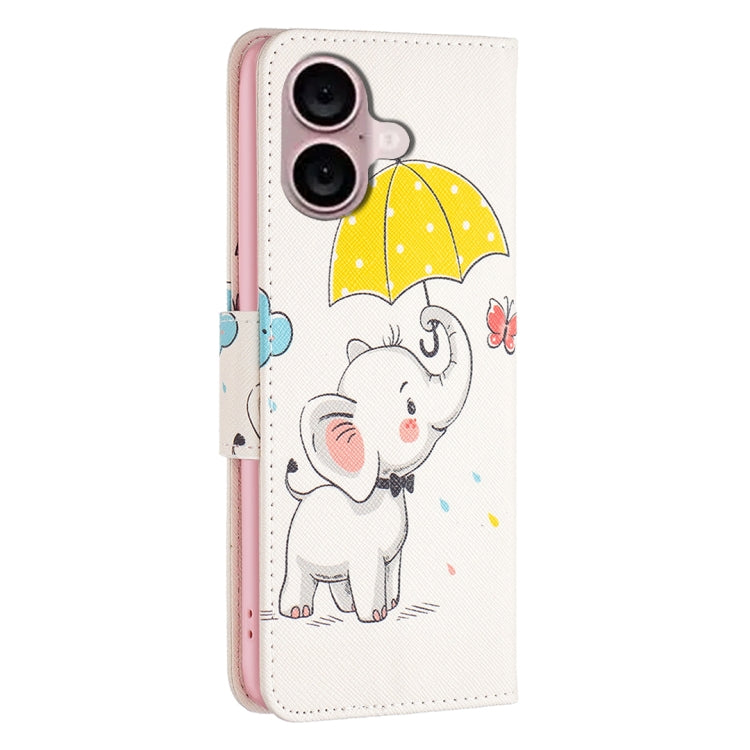 For iPhone 16 Plus Colored Drawing Pattern Flip Leather Phone Case(Umbrella Elephant) - iPhone 16 Plus Cases by buy2fix | Online Shopping UK | buy2fix