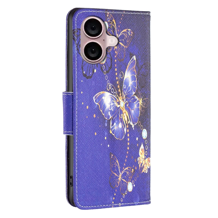 For iPhone 16 Plus Colored Drawing Pattern Flip Leather Phone Case(Purple Butterfly) - iPhone 16 Plus Cases by buy2fix | Online Shopping UK | buy2fix