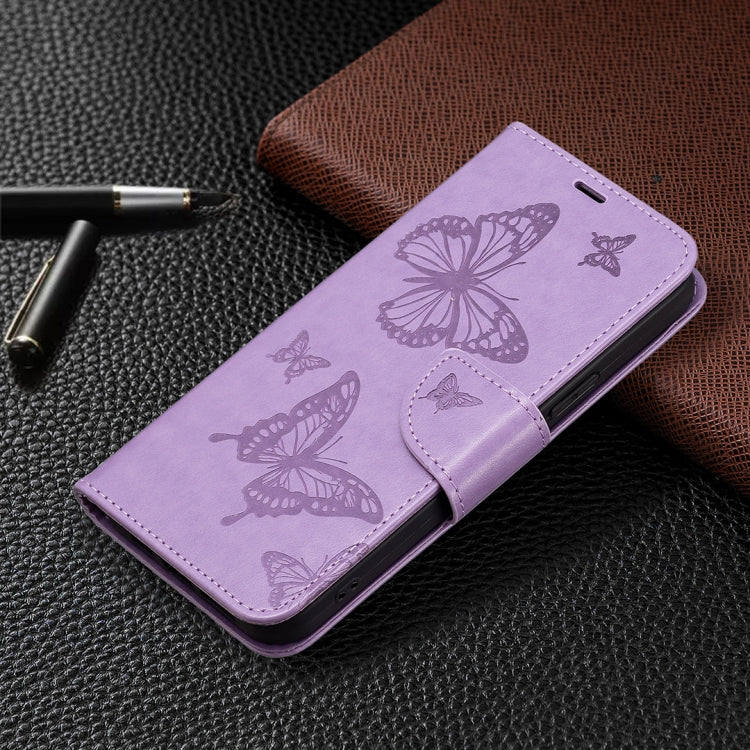 For iPhone 16 Plus Embossing Two Butterflies Pattern Leather Phone Case(Purple) - iPhone 16 Plus Cases by buy2fix | Online Shopping UK | buy2fix