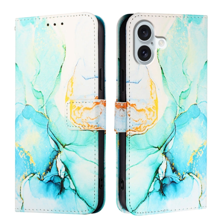 For iPhone 16 Plus PT003 Marble Pattern Flip Leather Phone Case(Green LS003) - iPhone 16 Plus Cases by buy2fix | Online Shopping UK | buy2fix