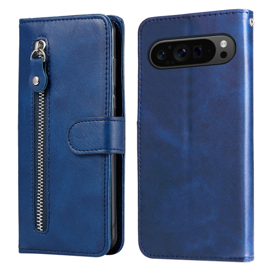 For Google Pixel 9 Pro Fashion Calf Texture Zipper Leather Phone Case(Blue) - Google Cases by buy2fix | Online Shopping UK | buy2fix