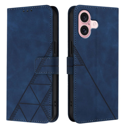 For iPhone 16 Crossbody 3D Embossed Flip Leather Phone Case(Blue) - iPhone 16 Cases by buy2fix | Online Shopping UK | buy2fix