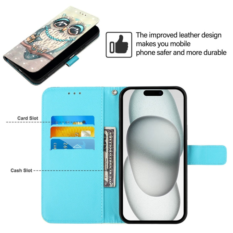 For iPhone 16 Pro 3D Painting Horizontal Flip Leather Phone Case(Grey Owl) - iPhone 16 Pro Cases by buy2fix | Online Shopping UK | buy2fix