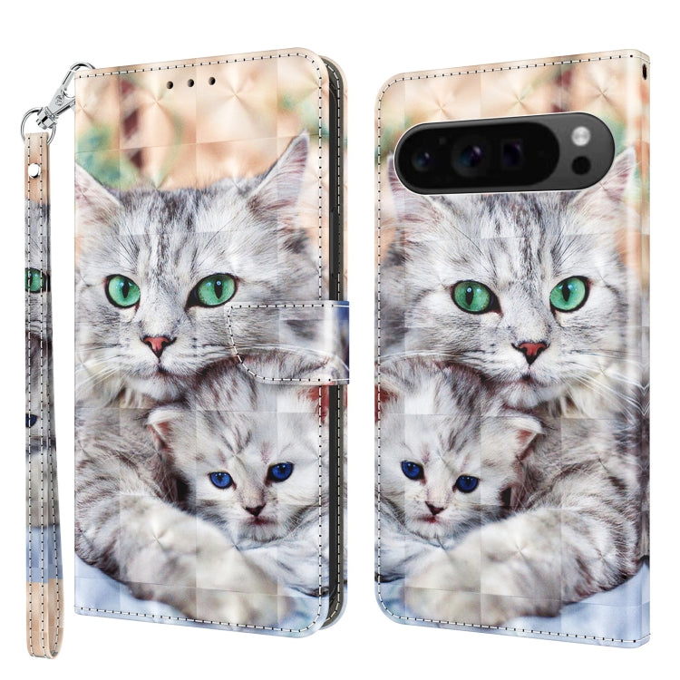 For Google Pixel 9 Pro XL 3D Painted Pattern Leather Phone Case(Two Loving Cats) - Google Cases by buy2fix | Online Shopping UK | buy2fix