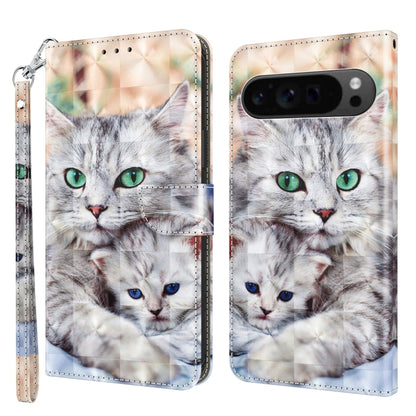 For Google Pixel 9 Pro XL 3D Painted Pattern Leather Phone Case(Two Loving Cats) - Google Cases by buy2fix | Online Shopping UK | buy2fix