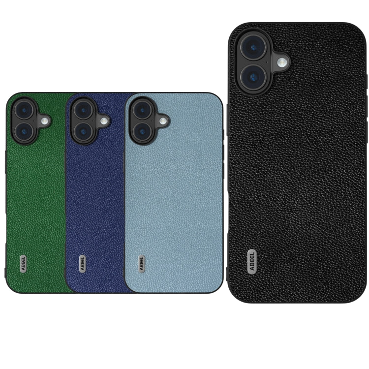 For iPhone 16 Plus ABEEL Black Edge Genuine Leather Mino Phone Case(Royal Blue) - iPhone 16 Plus Cases by buy2fix | Online Shopping UK | buy2fix