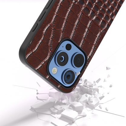 For iPhone 16 Pro Max ABEEL Genuine Leather Crocodile Pattern Black Edge Phone Case(Coffee) - iPhone 16 Pro Max Cases by buy2fix | Online Shopping UK | buy2fix